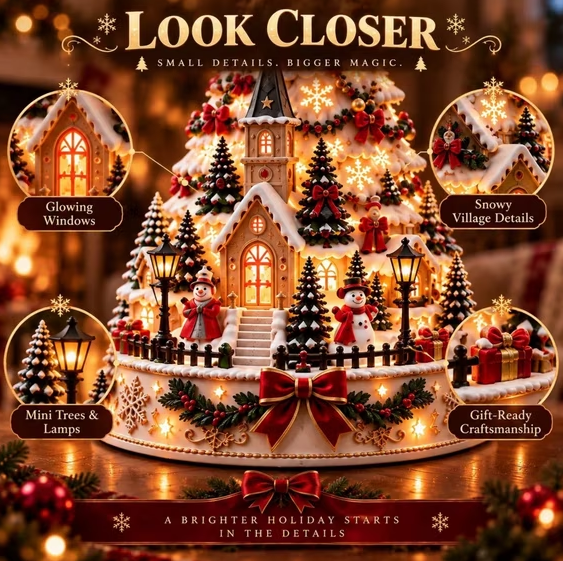 🔥 LAST DAY 49% OFF⭐🎄 Christmas Village Tree Tabletop Decor With Projector