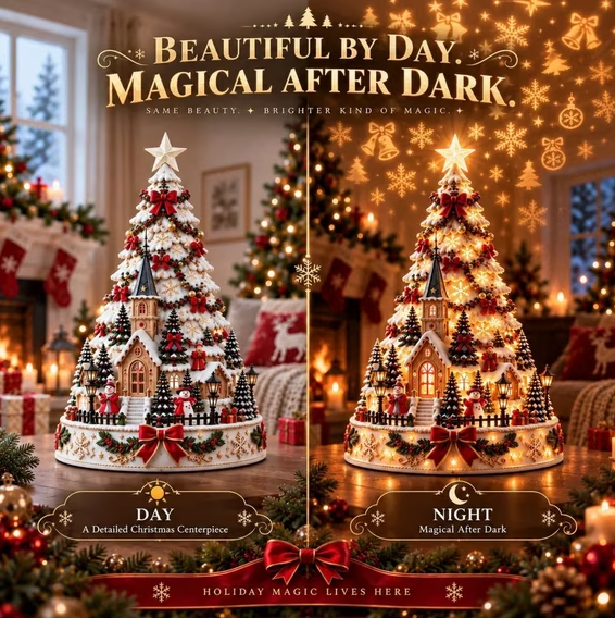 🔥 LAST DAY 49% OFF⭐🎄 Christmas Village Tree Tabletop Decor With Projector