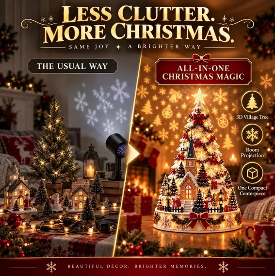 🔥 LAST DAY 49% OFF⭐🎄 Christmas Village Tree Tabletop Decor With Projector