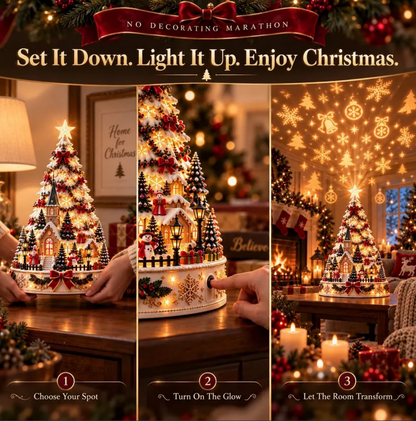 🔥 LAST DAY 49% OFF⭐🎄 Christmas Village Tree Tabletop Decor With Projector
