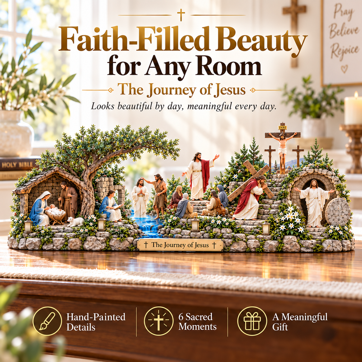 🔥 LAST DAY 49% OFF -✝️✨ The Journey of Jesus™ – Lighted 3D Biblical Story Centerpiece | Six Sacred Moments of Faith
