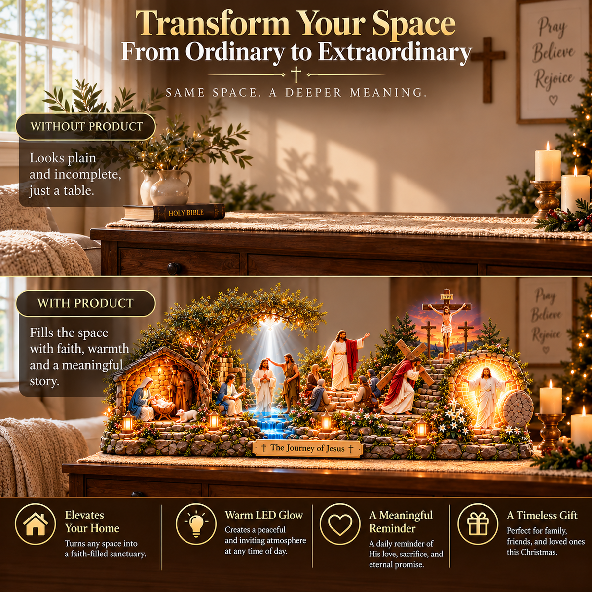 🔥 LAST DAY 49% OFF -✝️✨ The Journey of Jesus™ – Lighted 3D Biblical Story Centerpiece | Six Sacred Moments of Faith