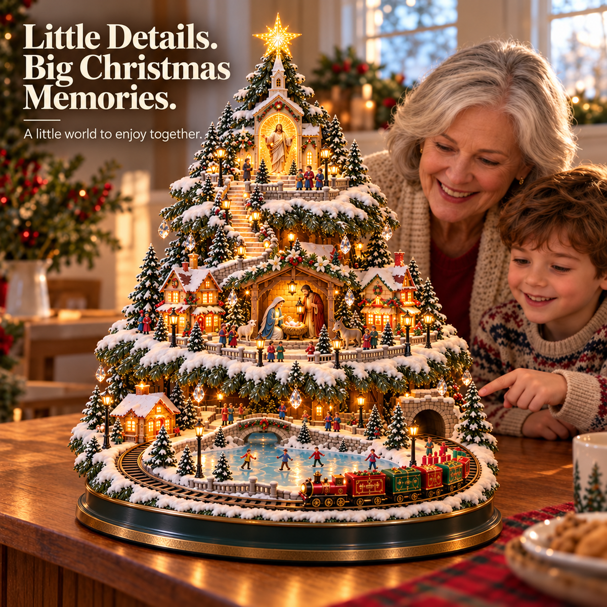 ✨LAST DAY 49% OFF Jesus, Light of Christmas — Illuminated Nativity Village Tree with Train