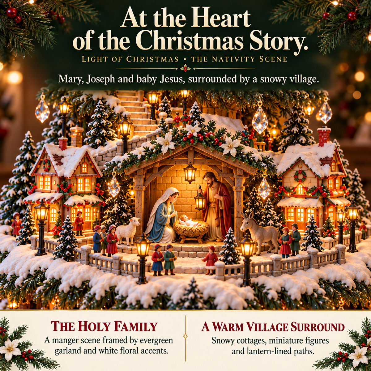 ✨LAST DAY 49% OFF Jesus, Light of Christmas — Illuminated Nativity Village Tree with Train