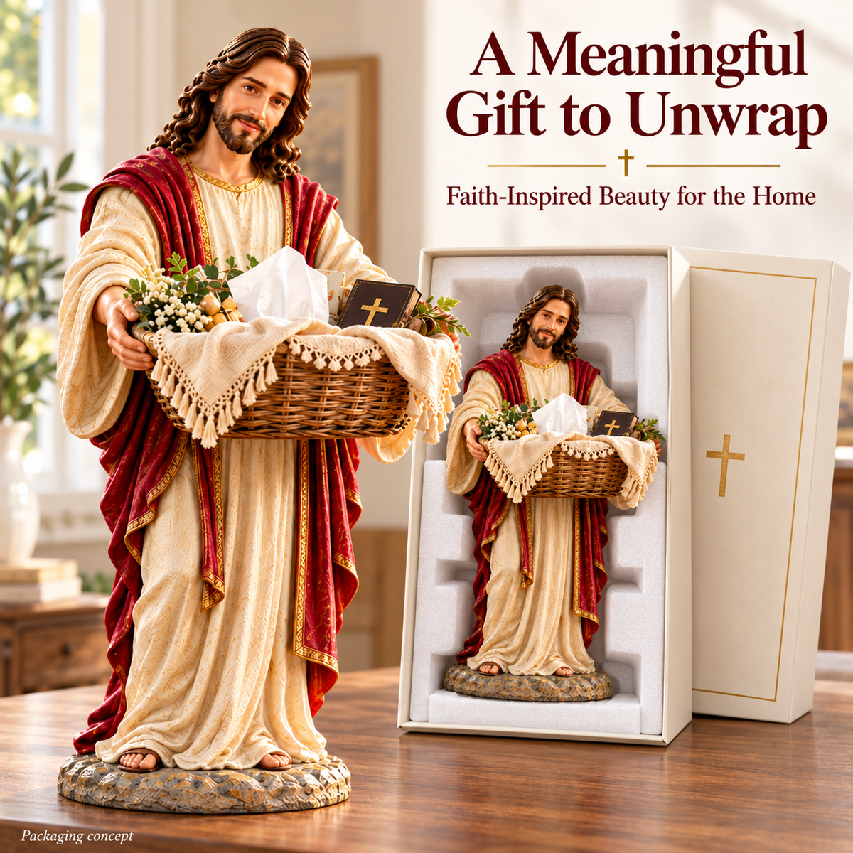 ✝️ Limited-Time Sale | Jesus Offers Comfort™ – Jesus Figurine with Decorative Storage Basket | Meaningful Christian Home Decor & Faith-Inspired Gift 🎁