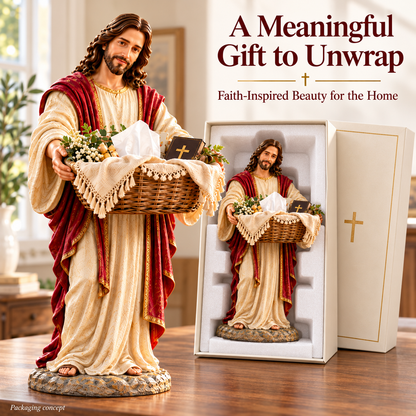 ✝️ Limited-Time Sale | Jesus Offers Comfort™ – Jesus Figurine with Decorative Storage Basket | Meaningful Christian Home Decor & Faith-Inspired Gift 🎁