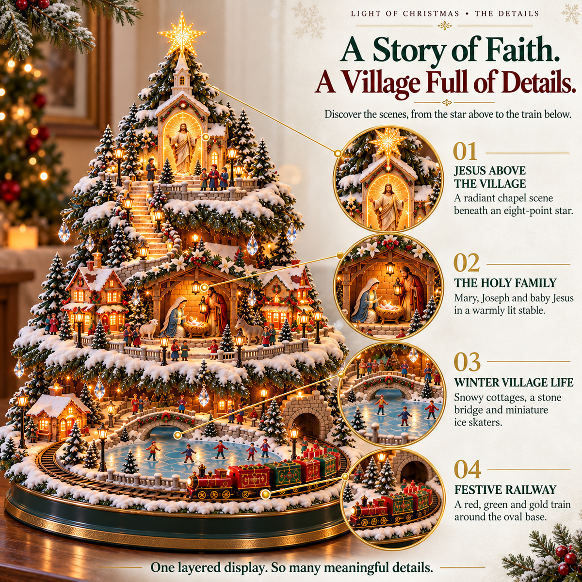 ✨LAST DAY 49% OFF Jesus, Light of Christmas — Illuminated Nativity Village Tree with Train