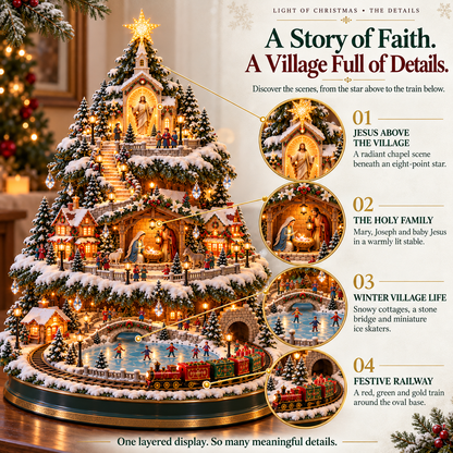 ✨LAST DAY 49% OFF Jesus, Light of Christmas — Illuminated Nativity Village Tree with Train