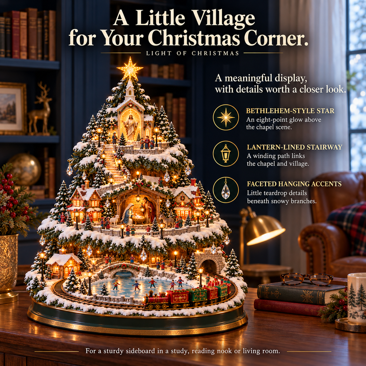 ✨LAST DAY 49% OFF Jesus, Light of Christmas — Illuminated Nativity Village Tree with Train