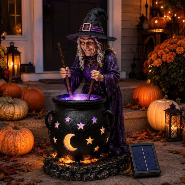 🪄🔮 Halloween Witch Cauldron Solar Light – Spooky Glowing Garden Decor For Magical Outdoor Nights