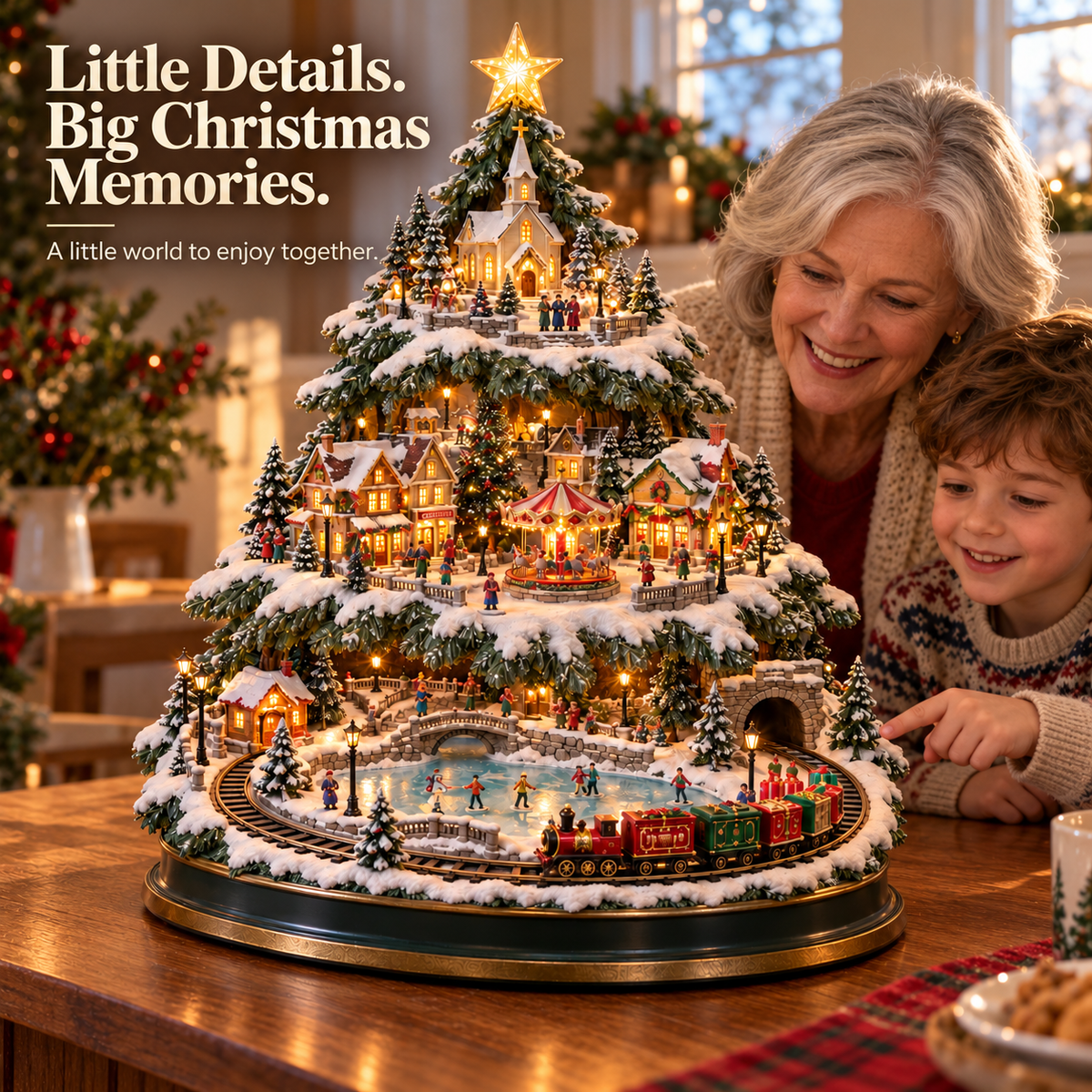 🔥LAST DAY 49%🔥OFF Lighted Christmas Village Tree with Train & Carousel