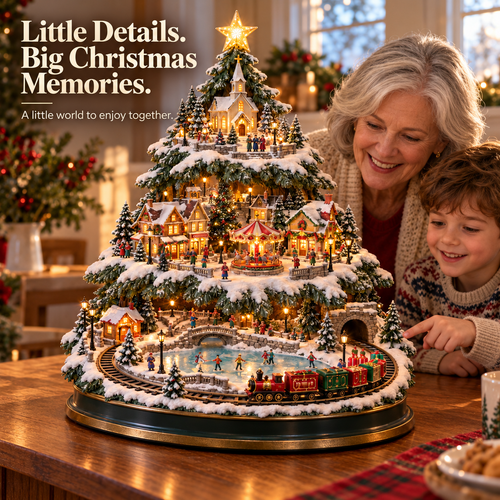 🔥LAST DAY 49%🔥OFF Lighted Christmas Village Tree with Train & Carousel