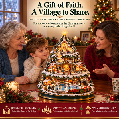 ✨LAST DAY 49% OFF Jesus, Light of Christmas — Illuminated Nativity Village Tree with Train