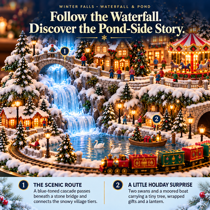 🔥 Last Day 50% OFF 💧Winter Falls — Lighted Christmas Village Tree with Waterfall, Train & Carousel