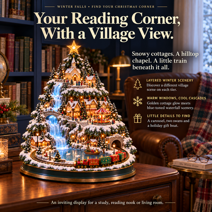 🔥 Last Day 50% OFF 💧Winter Falls — Lighted Christmas Village Tree with Waterfall, Train & Carousel
