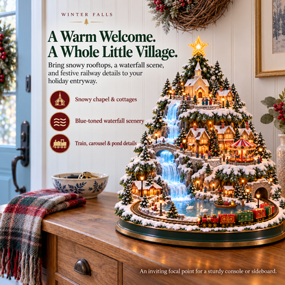 🔥 Last Day 50% OFF 💧Winter Falls — Lighted Christmas Village Tree with Waterfall, Train & Carousel