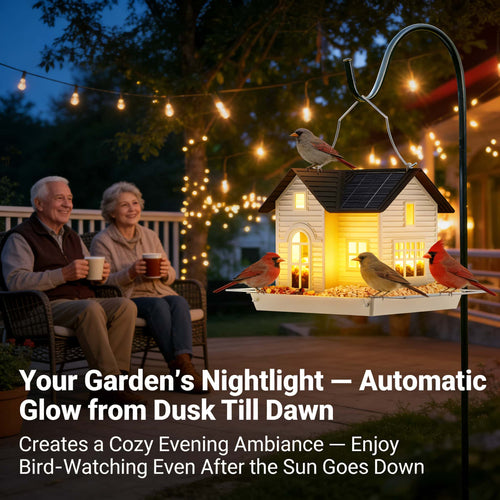 Solar‐Powered Hanging Bird Feeder with Glow – Sturdy Metal Hopper Design🌙🐦