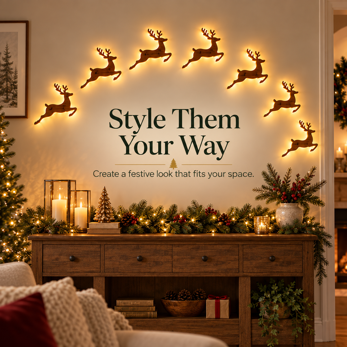 🔥LAST DAY 49% OFF -🦌 7-Piece Glowing Reindeer Wall Decor