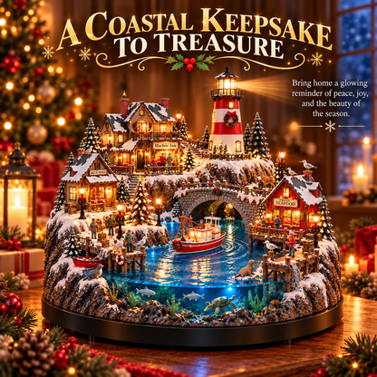 🔥 HOT SALE 49% OFF🔥 Harborlight Christmas™ — Lighted Coastal Village with Lighthouse, Fishing Boat & Underwater Scene ✨