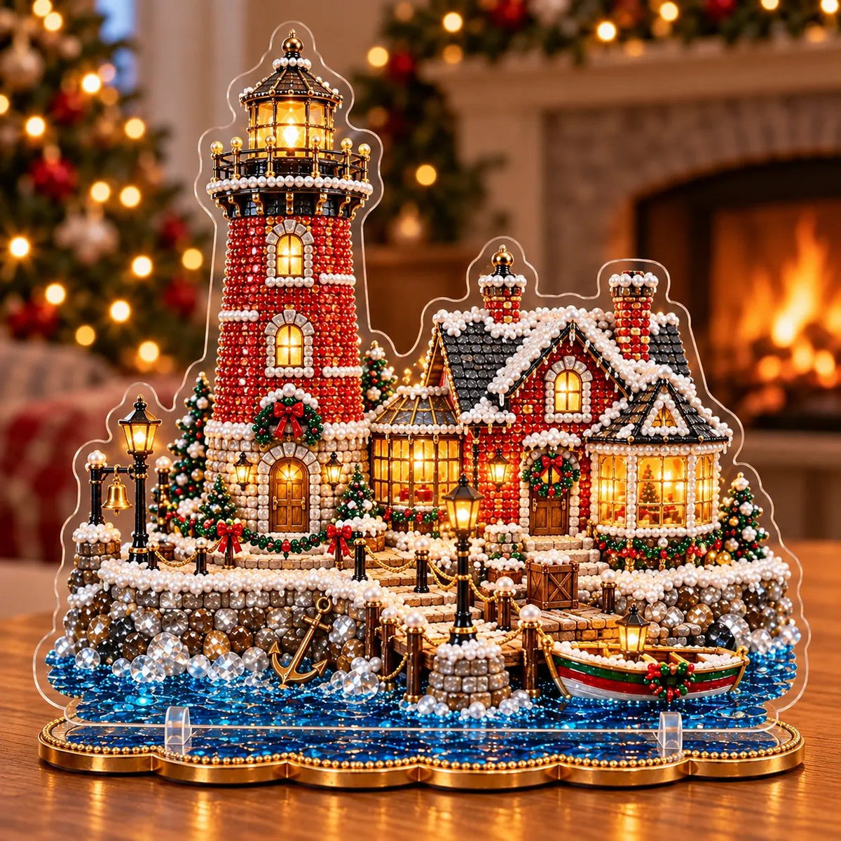 ✨ Last Day – 49% OFF!✨ Pearl Christmas Lighthouse Diamond Painting Kit🎅⛄️❄️
