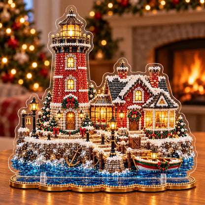 ✨ Last Day – 49% OFF!✨ Pearl Christmas Lighthouse Diamond Painting Kit🎅⛄️❄️