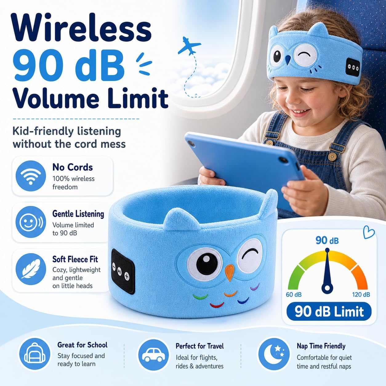 Kids Wireless Headphones, Over Ear Headphones for Children & Toddlers, with Thin Speakers & Super Soft Fleece Headband