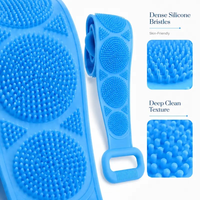 🚿 2-in-1 Silicone Back Scrubber – Double-Sided Exfoliating Brush with Soft Bristles & Mesh Sponge, Long Strap for Deep Body Cleansing, At-Home Self-Care🎁Buy 1 Get 1 Free