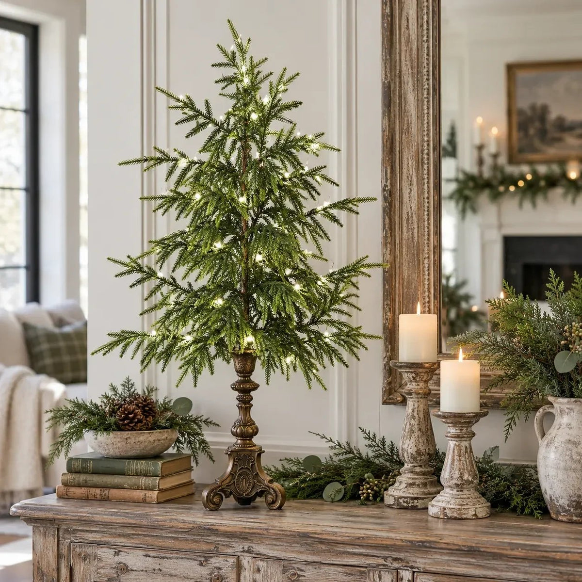 ✨ Last Day 50% OFF-🌙🎄 Vintage-Style Pre-Lit Evergreen Christmas Tree Set