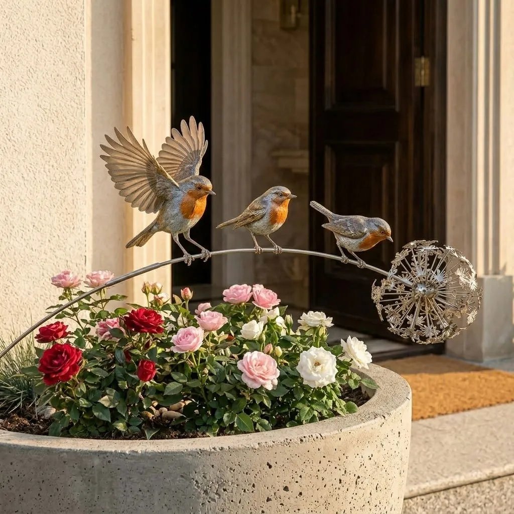 Handcrafted Metal Branch Garden Stake with Dandelion Wind Sculpture