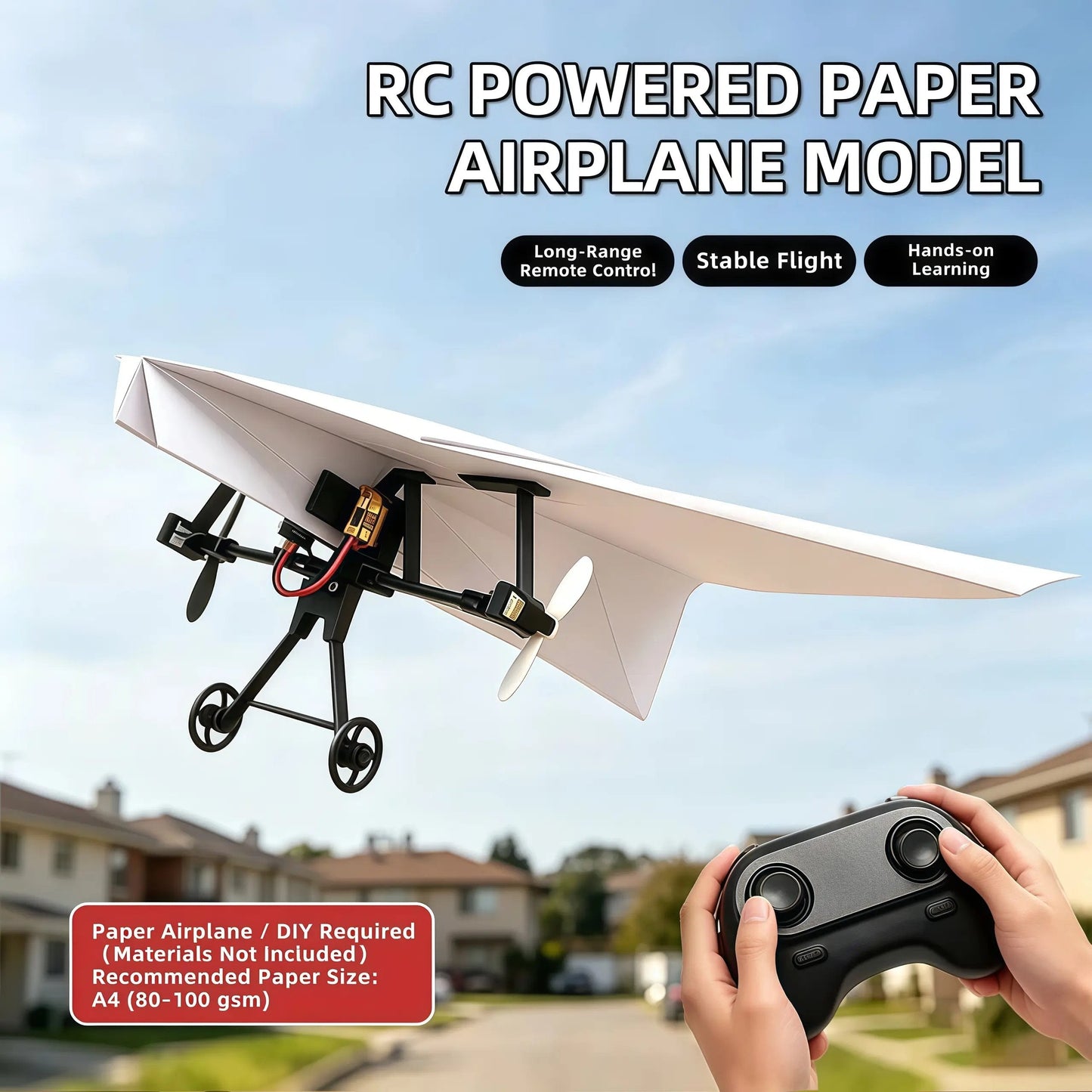 RC Powered Paper Airplane Kit Remote Control DIY Flying Toy with Gyro Stabilizer Dual Propellers