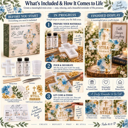 ⏳ Last Day 49% OFF –✝️ Beginner-Friendly Be Still Scripture Resin Cross DIY Kit