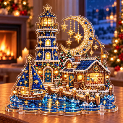 ✨ Last Day – 49% OFF!✨ Pearl Christmas Lighthouse Diamond Painting Kit🎅⛄️❄️