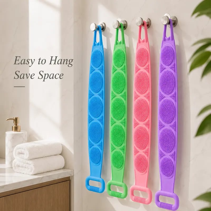 🚿 2-in-1 Silicone Back Scrubber – Double-Sided Exfoliating Brush with Soft Bristles & Mesh Sponge, Long Strap for Deep Body Cleansing, At-Home Self-Care🎁Buy 1 Get 1 Free