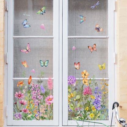 💐🖼️Colorful Floral Bouquet Window Cling - Double-Sided Printed Static Sticker for Home Decor