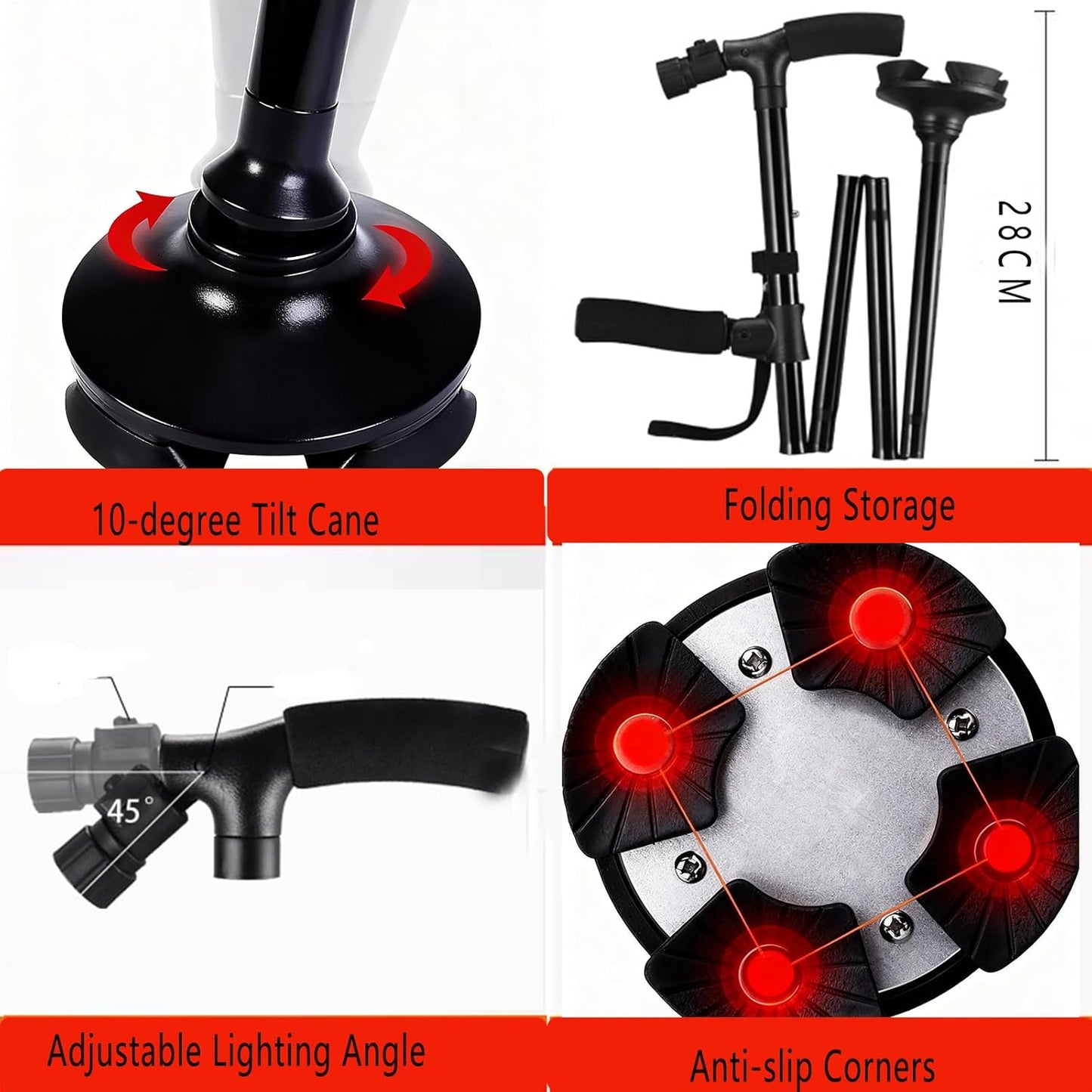 2026 New Smart Walking Cane, Upgrade Smart Walking Canes for Men Women with Alarm, with Light, Foldable Dual Handles, Adjustable Canes for Elderly