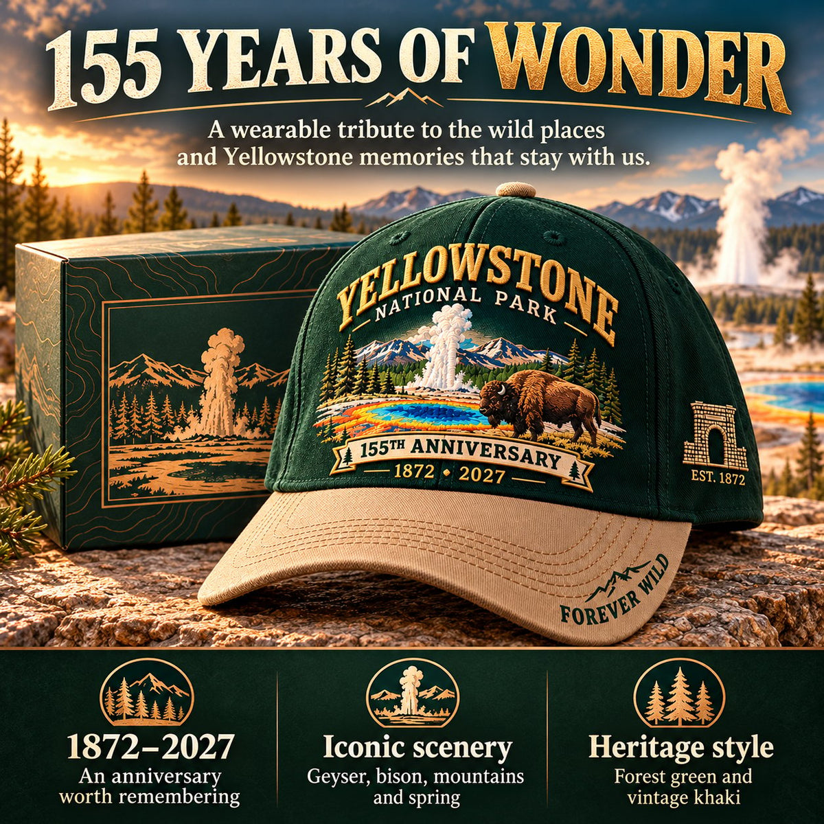 ⏳ Last Day 49% OFF – 🦬Yellowstone National Park 155th Anniversary Classic Cap