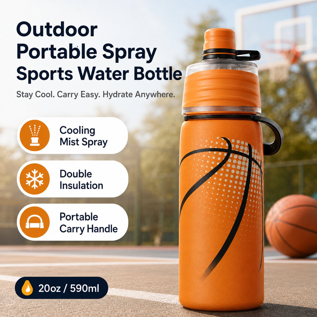 🏀 Basketball Gift Sale 49% OFF - Outdoor portable large-capacity spray sports water bottle