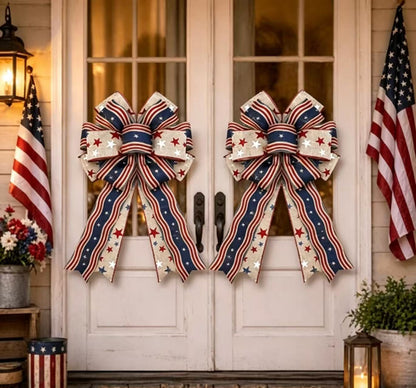 🔥 Buy 1 Get 1 Free🇺🇸 Patriotic Burlap Bow Rustic American Flag Wreath Decor