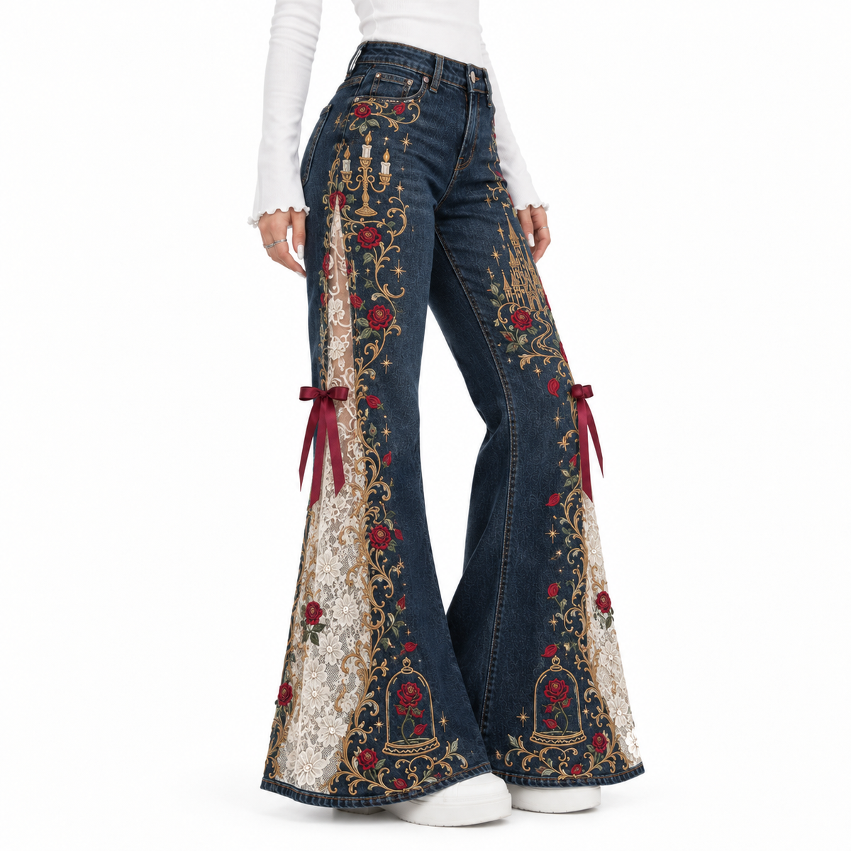 🔥Hot Sale 49% OFF🔥Royal Bloom Embroidered Flare Jeans