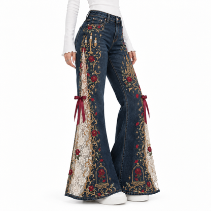 🔥Hot Sale 49% OFF🔥Royal Bloom Embroidered Flare Jeans