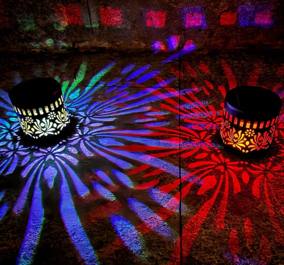 Solar Mandala Wall Light Outdoor Garden Fence Projector Lamp Patio Ambient Decor