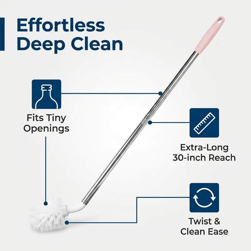 🧴 Extra Long Water Tank Cleaning Brush – Flexible Bristles for 5-Gallon Jugs, Deep Clean Narrow Openings & Wide Containers