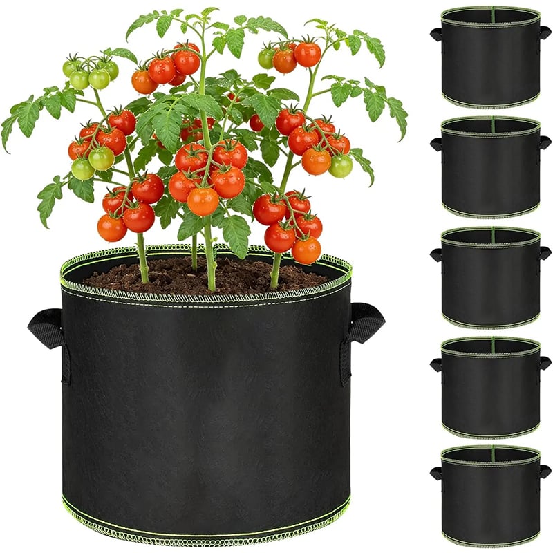 🌱 5-Pack 5 Gallon Grow Bags – Heavy Duty Aeration Fabric Pots with Handles for Vegetables, Flowers & Fruits