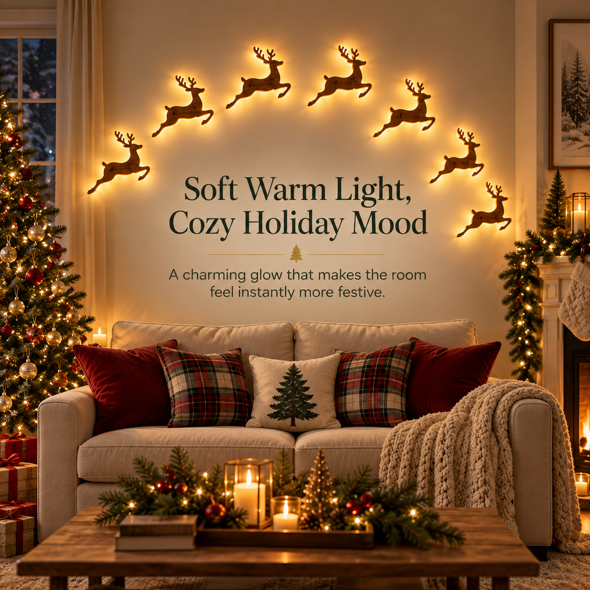 🔥LAST DAY 49% OFF -🦌 7-Piece Glowing Reindeer Wall Decor