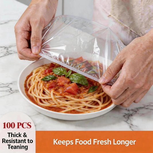 100PCS Plastic Bowl Covers – Elastic Reusable Food Wrap