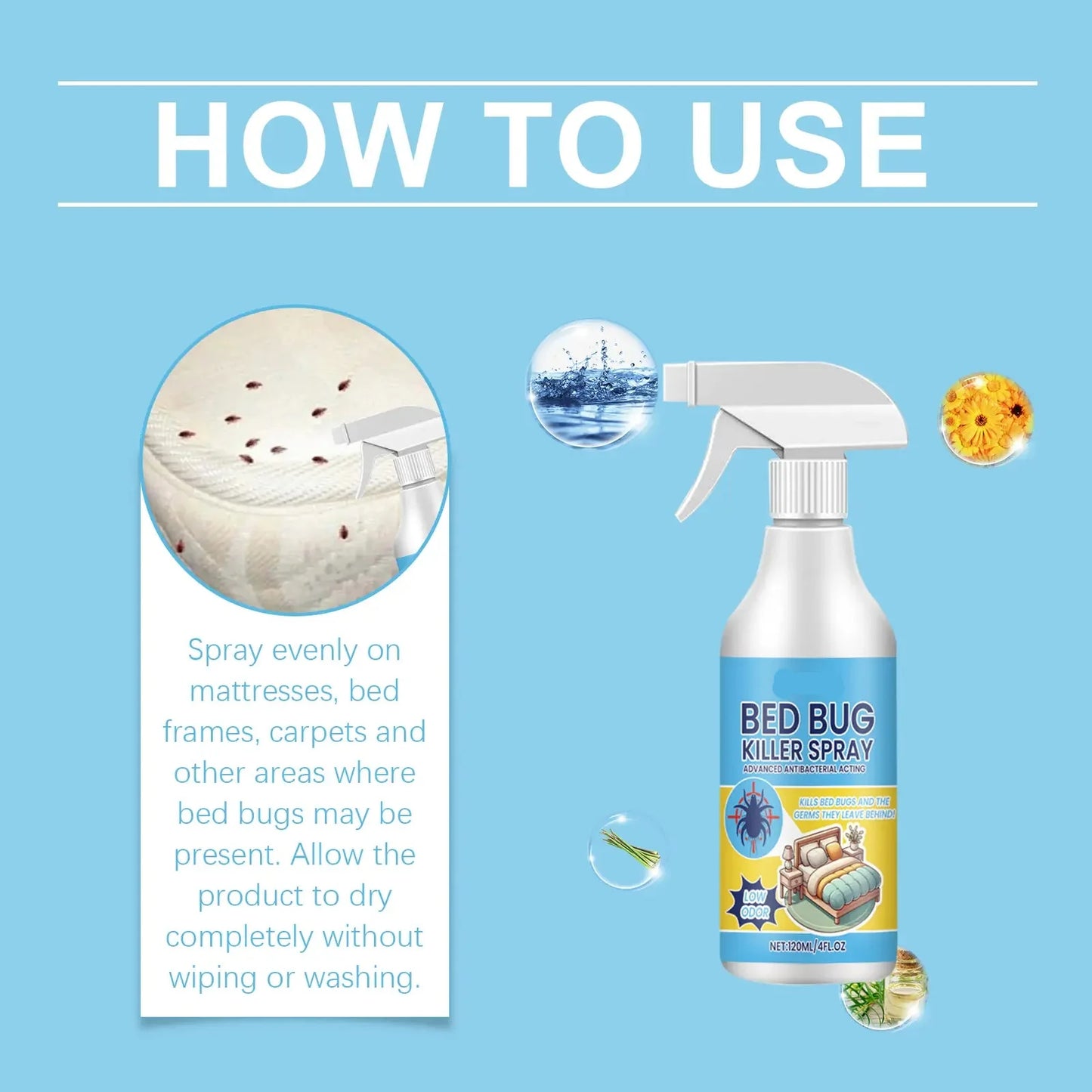 Bed Bug Killer Spray - Plant-Based, Safe for Kids & Pets