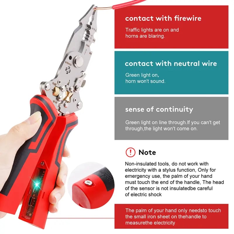 ❤️16 in 1 Wire Stripper Twister for Cutting and Pulling Wires,Cable Scissors,Voltage Tester Pliers, 12V to 250V Live,Null,Hot Wire Judgment AC DC, Audible and Flashing LED Alarms