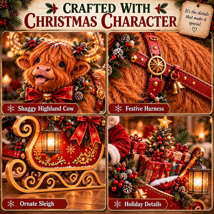 💥LAST DAY 50% OFF🐮🎅 Santa’s Highland Cow Christmas Sleigh