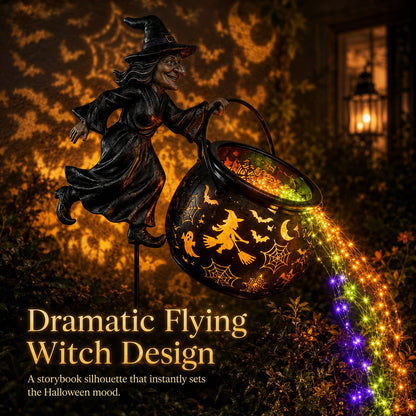 🧙🎃 Halloween Flying Witch Cauldron Garden Stake Light