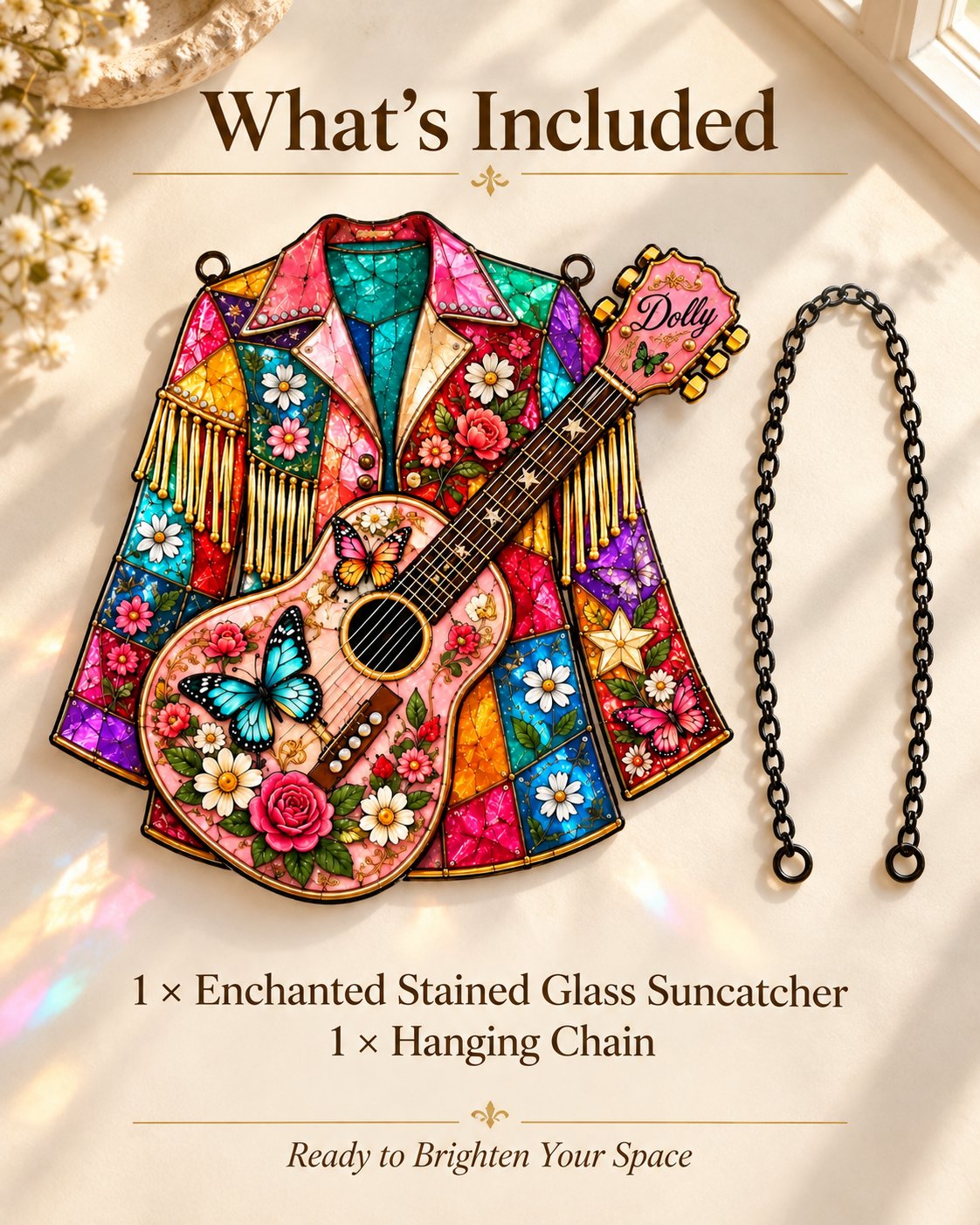 ⏰ LAST DAY 49% OFF - 💃 Handmade Dolly Parton “Coat of Many Colors” Stained Glass Suncatcher